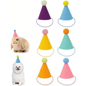 Mini Party Hats for Stuffed Animals, Birthday Party Cone Hats Dolls Dog Cat Rabbit Puppies Assorted Animal Birthday Classic-6Pcs