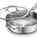 VocVoi Stainless Steel Pan with Lid, 6 QT Stainless Steel Saute Pan, 12 Inch Frying Pan, PFOA & PTFE Free, Tri-Ply Skillet, Stainless Steel Pot, Dishwasher & Oven Safe, Works on All Cooktops