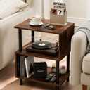 Frylr Small Side Table, End Table and Nightstand with 3-Tier Wood Shelves, Sturdy Metal Frame with 44 LBS Capacity per Shelf, Easy to Assemble for Living Room or Bedroom,Rustic Brown