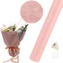 Gongzitem Matte Solid Color Flower Wrapping Paper with Watermark Texture 3D Touch,Pink Color Handcrafted Gift Flower Wrap Paper, 17 in x 18 Ft Roll with Packing Set for Birthday, Holiday, Wedding & More (GZ-23)