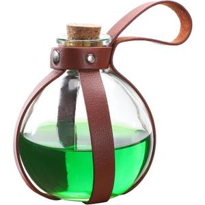 Spooktacular Creations Potion Bottles with Cork (Brown), Magic Glass Bottles prop with Cork Stopper and Faux Leather Loop Accessories for Halloween Mystic Witch Costumes Party