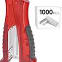 Stand-Up Stapler with 1000 Standard (24/6) Staples, Ergonomic Design Soft Grip Desktop Portable Small Staplers for Home Office School - Red