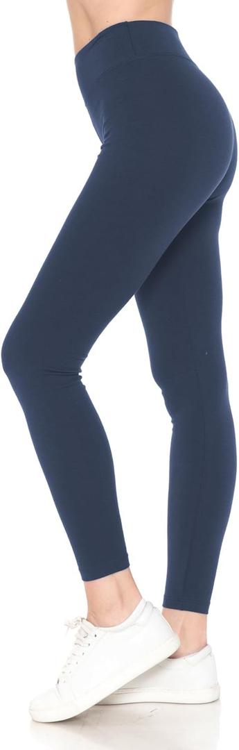 Leggings Depot Women's High Waisted Cotton Leggings - 28" Yoga Full Length - Soft Breathable 3" Wide Waistband Pants, Yoga Navy, X-Small
