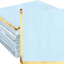 Fulmoon 100 Pack 2 Ply Cocktail Napkins Paper Gold Foil Trim Edge Beverage Dessert Disposable Paper Napkins Dinner Baby Shower Wedding Birthday Party Tableware Decorations, 5 x 5 Inches (Light Blue)