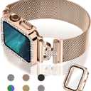 JOYOZY Magnetic Band Compatible with Apple Watch Band 42mm Milanese Strap with Bling Glitter Case Built-in Screen Protector Dressy Stainless Steel iWatch Loop for Women (42MM for Series 10-2024, Rose Gold)