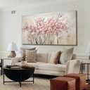 YJYart White Floral Oil Painting Canvas Art Wall Decor Modern Botanical Picture Graffiti Wall Art for Bedroom Living Room Kitchen Office 24" x 48" (Pink)