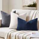MIULEE Navy Couch Pillow Covers 18x18 Inch, Set of 2 Soft Chenille Decorative Square Throw Pillow Covers Farmhouse for Sofa Living Room Bed