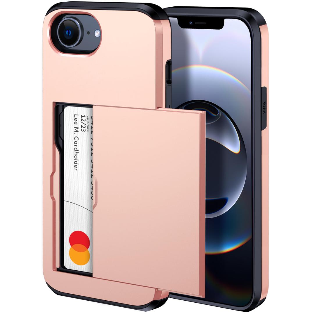 harusaki for 2025 iPhone 16e Wallet Case with Hidden Card Slot - Wireless Charging Compatible iPhone 16e Case with Card Holder for Men and Women (Rose gold)