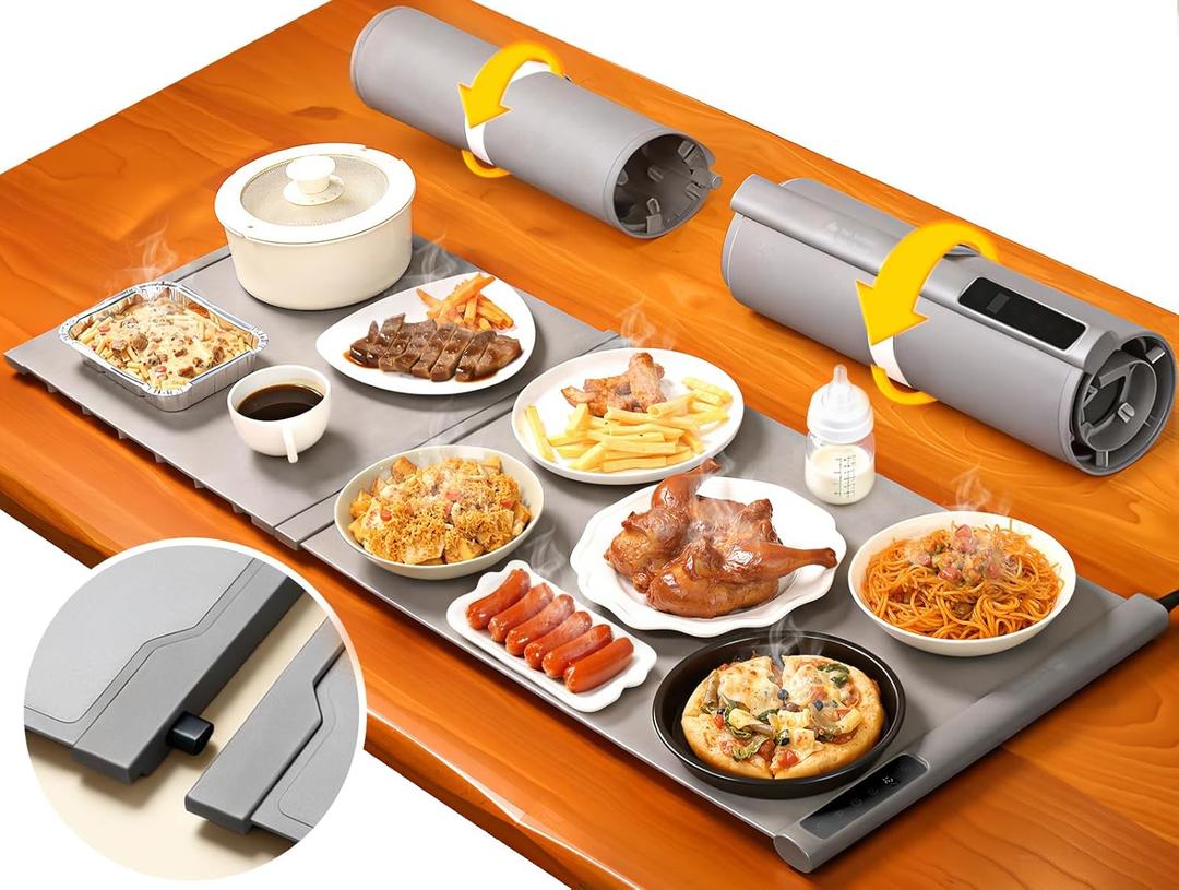 42"x16" Warming Mat for Food Extra Large, Extendable Food Warming Mat, Electric Warming Tray for Buffets Party with 7 Adjustable Temperature, 6 Timer, Silicone Food Warmer for Parties Home Countertop (Gray)