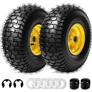 15x6.00-6 Tubeless Lawn Mower Tires, 2 Pack 15x6.00-6 Replacement Lawnmower Tires with Oil Filling Nozzle and Thickened Rim, Compatible with Most Riding Mowers and Lawn Tractors