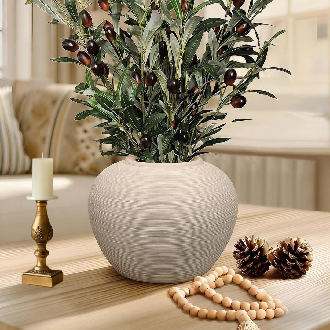 Ceramic Flower Vase Round Textured Vase,Farmhouse Vase Terracotta Rustic Vases for Home Decor for Living Room,Dining Table Decor,Shelf Decor,Centerpiece (6 inch)