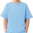 Haloumoning Toddler Baby Boy 2 Piece Outfits Kids Short Sleeve T-Shirts Elastic Waist Shorts Summer Clothing Sets 9M-8Y (5-6 Years, Blue)