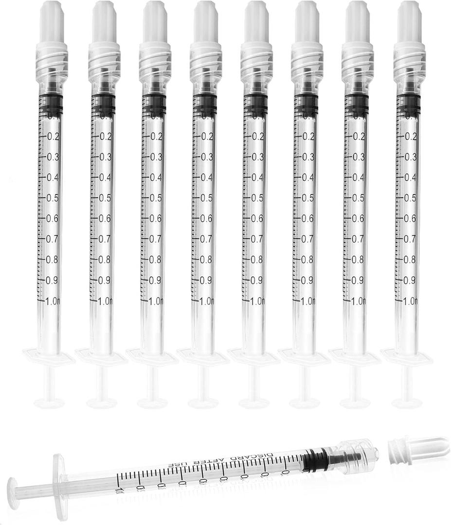 1ml Luer Lock Syringe without Needle - 1cc Plastic Syringes, Sterile, Individually Sealed, Pack of 100