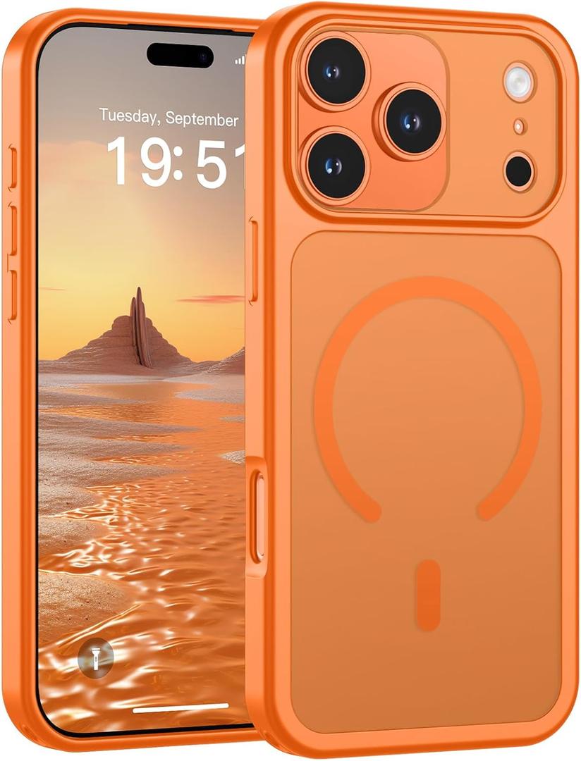 SUPFINE Magnetic for iPhone 17 Pro Max Case (Compatible with MagSafe)(Military Grade Drop Protection)(Camera Protection) Translucent Matte Shockproof Phone Cover,Starry Orange