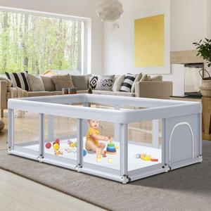74" 50" Large Baby Playpen, Baby Playard for Babies and Toddlers, Play Fence Play Pens for Indoor & Outdoor, Sturdy Safety Play Yard with Soft Breathable Mesh, Anti-Fall, Grey