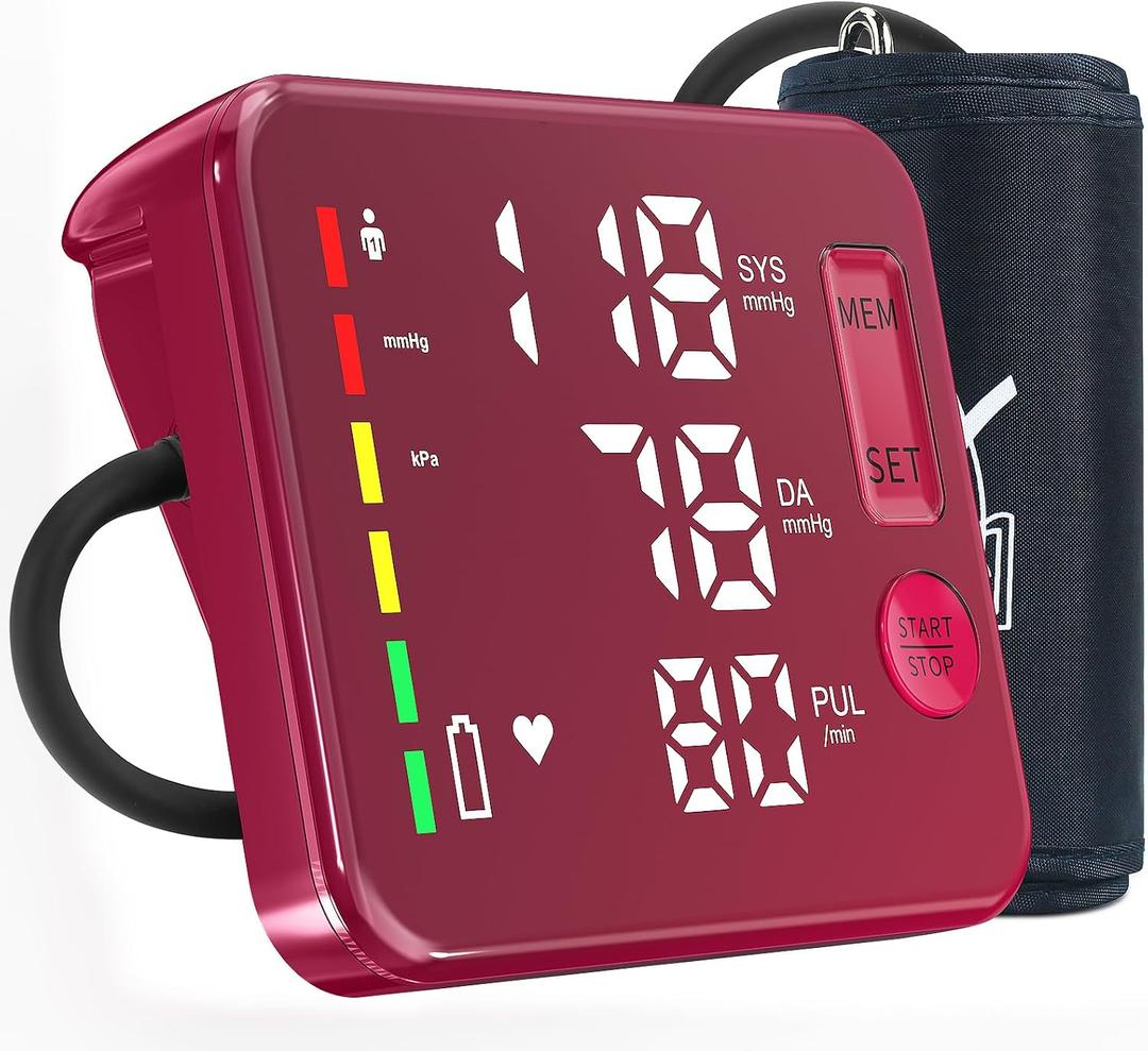 GUAEVER Blood Pressure Monitor Rechargeable Upper Arm Blood Pressure Monitors for Home Use Large Screen Bp Machine with 8.7"-16.5" Bp Cuff, 2x120 Memory, Voice Broadcast Bp Monitor(Red)