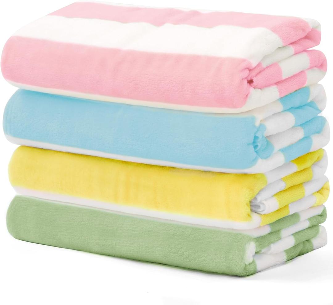 Touchat 4 Pack Cabana Stripe 250GSM Polyester Lightweight Quick-Dry Beach Towel & Blanket Combo- 30'' x 60'' Compact Travel Towel for Pool, Camping, Gym, Yoga | Ultra-Portable, Multi-Functional Color