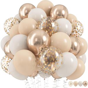 Beige and Champagne Gold Balloon Set, 60Pcs 12 Inch Nude Cream Retro White Sand Balloons with Metallic Champagne Gold Confetti Latex Balloons for Birthday Wedding Baby Bridal Shower Party Decorations