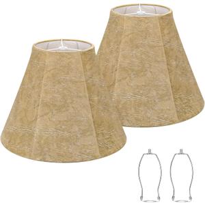 Rustic Lampshades Set of 2, Bell Lamp Shades Replacement 6"x13x10", Medium Faux Leather Lampshades for Table Lamps, Floor Lamps, Hand Crafted(Spider Fitter), Harp Holders Included, Assembly Required