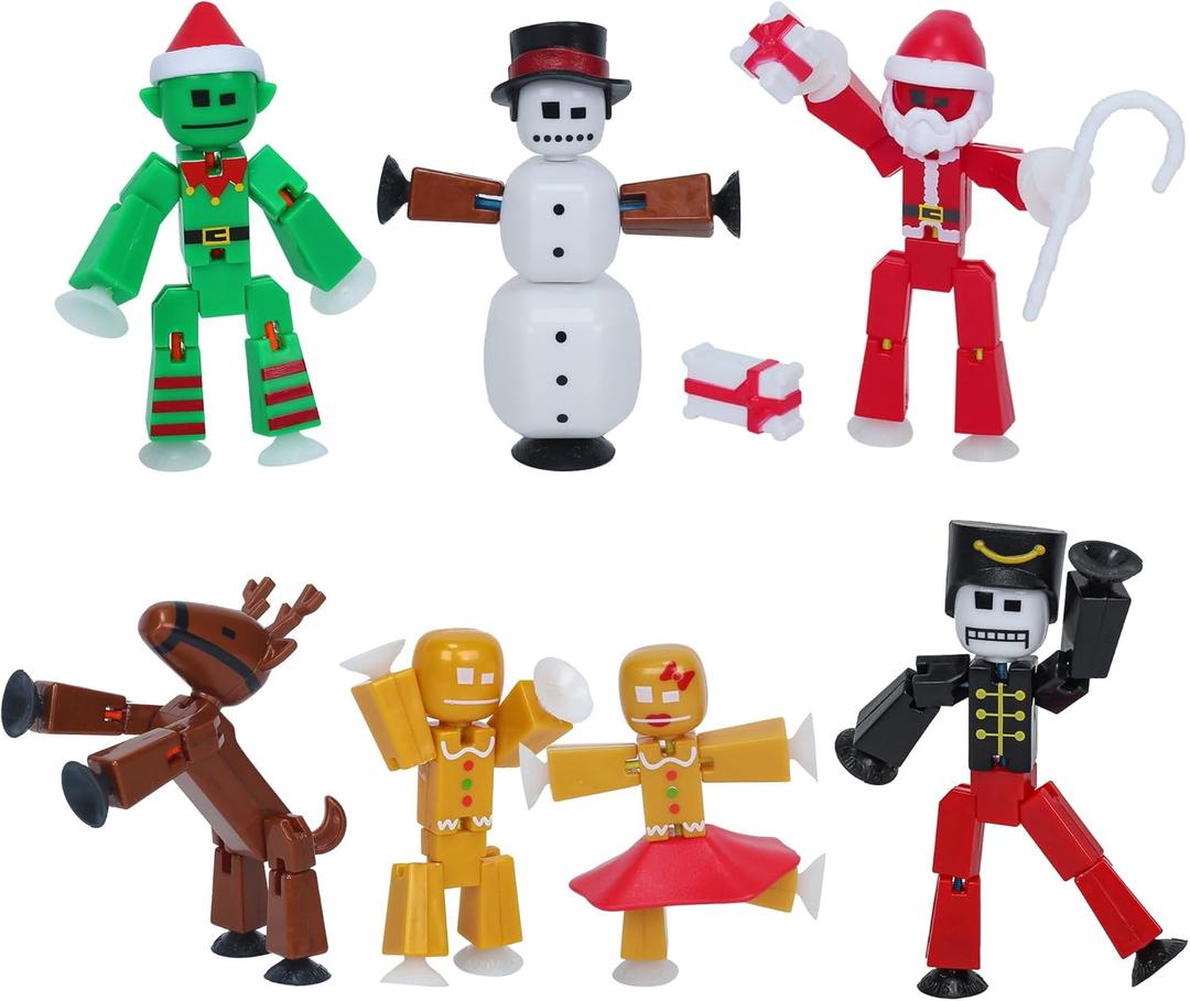 Zing StikBot Christmas Crew Pack - Includes 7 StikBots and 1 Set of Accessories, New Christmas Themed Stop Motion Animation Toy Set