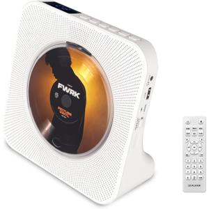 Desktop Vertical CD Player with Speakers HiFi, Portable CD Players for Home, Bluetooth, Remote Control, LED Screen, FM Radio, U Disk, AUX Port, Compatible Formats, Wired, White, Gift