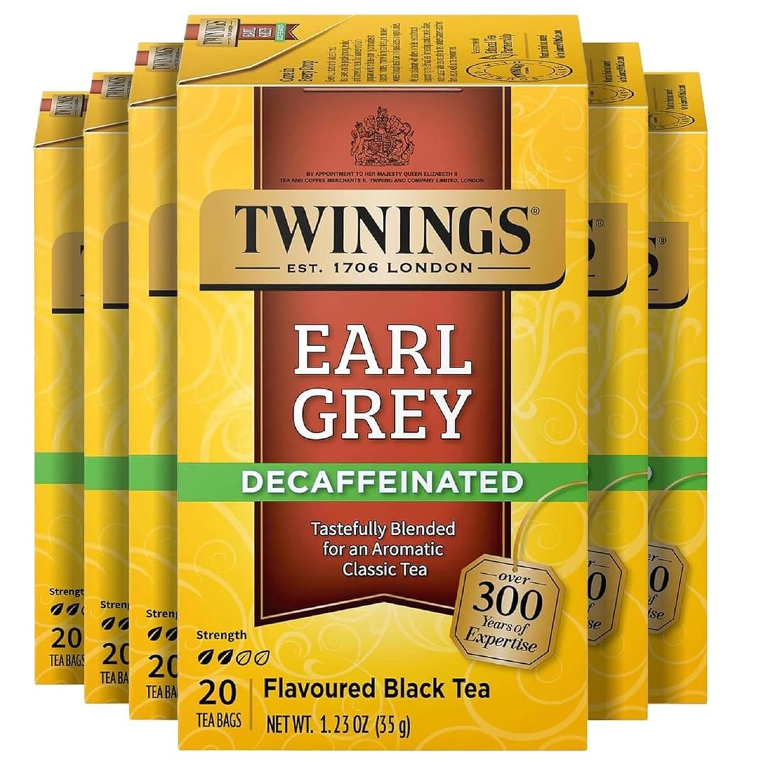 Twinings Decaffeinated Earl Grey Black Tea Individually Wrapped Bags, 20 Count (Pack of 6), Flavoured with Citrus and Bergamot, Enjoy Hot or Iced, 120 Teabags (EXP 01/01/27)