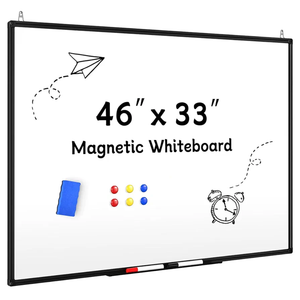 Magnetic Dry Erase White Board - 46 x 33 Inch Whiteboard for Wall - 4 x 3 Large Wall-Mounted Board with Black Aluminum Frame, 1 Magnetic Eraser, 2 Pens, 1 Detachable Marker Tray, 6 Magnets