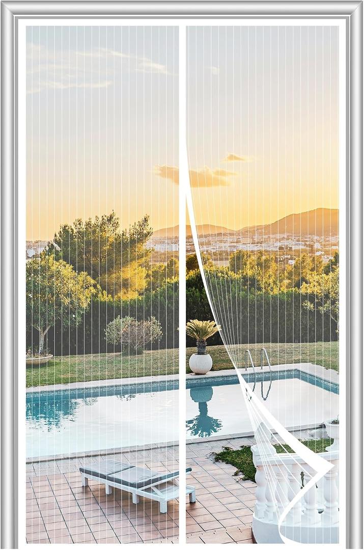 METAONLY Magnetic Screen Door Mesh Fits 72" x 80" Door - Curtain Size 74" x 82", Works for Patio, Sliding Door, Keeps Bug Mosquito Out, Fresh Air Flow, White