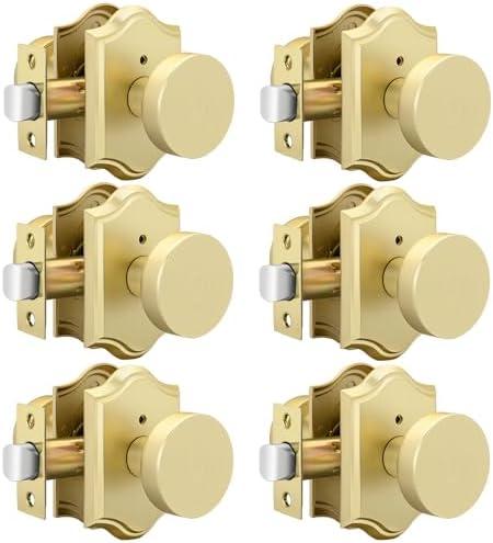 goldenwarm Gold Door Knobs Interior, Zinc-Alloy Heavy Duty Brushed Gold Door Knobs, Privacy Door Knob Interior for Bedroom Bathroom (3 Pack)