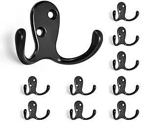 HOMOTEK 4 Pack Heavy Duty Coat Hooks Wall Mounted Double Prong(Left and Right) Rustproof Coat Hooks Hardware Retro Dual Robe Hanger for Coat,Towel, Scarf, Hat, Bag, Key, Shoes, Oil Rubbed Bronze