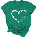 Womens St Patrick's Day Clover T-Shirt Shamrock Heart Graphic Tees Get Lucky Shirt Irish Tops (L)