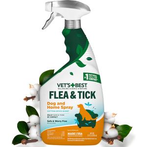 Vets Best Flea & Tick Home Spray for Dogs  Plant-Based Flea and Tick Treatment with Cotton Spice Scent  Indoor Flea Spray for Dogs  Made in USA Flea Control for Home Use  32 oz