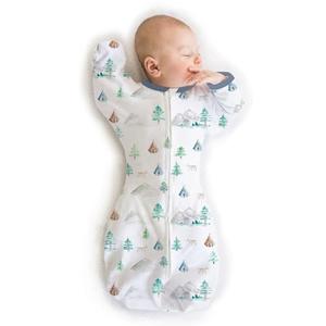 SwaddleDesigns Transitional Swaddle Sack, Arms Up Half-Length Sleeves & Mitten Cuffs, Swaddle for Newborn Transition to Baby Sleep Sack Wearable Blanket, 3-6 mo, 14-21 lb, Watercolor Mountains & Trees