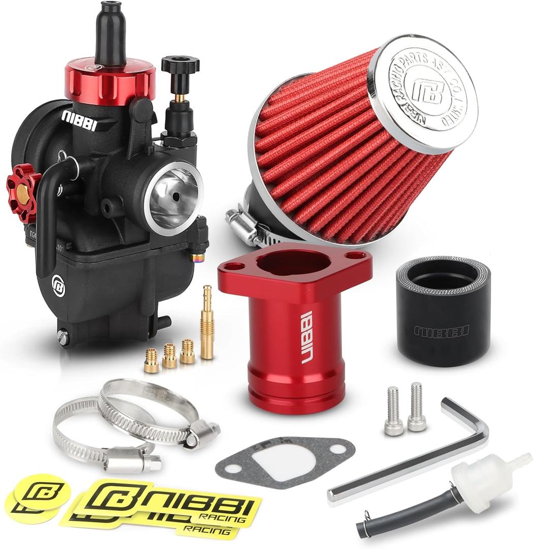 NIBBI PE24mm Carburetor Kit for Predator 212,Upgrade for Coleman Predator 196cc 212cc 224cc Engine Performance Parts with Intake Manifold 48mm Air Filter(Red)