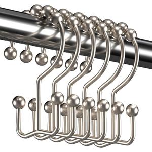 Titanker Shower Curtain Hooks Rings, Rust Resistant Metal Double Glide Shower Hooks Rings for Bathroom Shower Rods Curtains, Set of 12 Hooks - Nickel