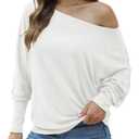 Aifer Women's Off The Shoulder Tops Sexy Long Sleeve Shirts Oversized Fashion Casual Batwing Sweaters Pullover Tunic Tops, M