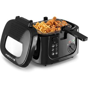 KEINVE Electric Deep Fryer with Basket, 2.5L Oil Fryer with Non-Stick Inner, Viewing Window, 1600Watt Fast Heating, Black