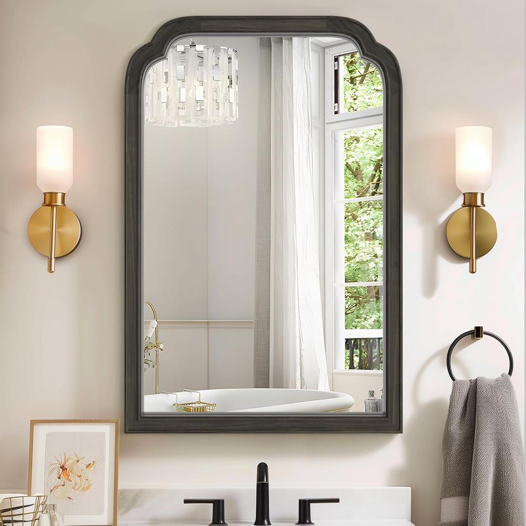 HOMECOOKIN Wood Bathroom Mirrors for Wall Mounted, 20" x 30" Rustic Wood Frame Wall Mirrors Decorative for Living Room or Bedroom Vanity Mirror (Black) 