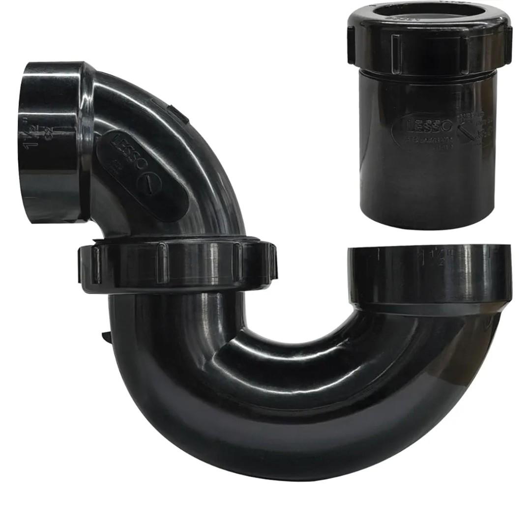 LESSO P Trap with Threaded Adapter Ring,1-1/2" Leak & Odor Proof Drain Kits for Bathroom/Kitchen/RV Sink Drain, ABS P Trap