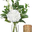 17" White Hydrangea Artificial Flowers in Vase With Faux Water, UV Protected Fake Hydrangeas Flowers Arrangement with Eucalyptus, Silk Hydrangea for Living Room, Dining Room, Wedding Table Centerpiece