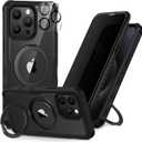 CENHUFO Privacy for iPhone 15 Pro Max Case, Full Body Phone Case [Compatible with Magsafe] Built-in 9H Tempered Glass Privacy Screen Protector and Magnetic Ring Stand, Clear Camera Lens Cover -Black