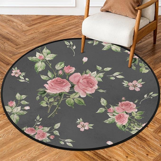 Green Pink Round Carpet Playmat - Play Learn and Have Fun Safely,Crawling Mat, Educational Soft Rug, Shower/Birthday Gift, Roses and Leaves Bouqet of Affection Diameter 70 in Green Pink Round Carpet Playmat - Play Learn and Have Fun Safely,Crawling Mat, Educational Soft Rug, Shower/Birthday Gift, Roses and Leaves Bouqet of Affection Diameter 70 in