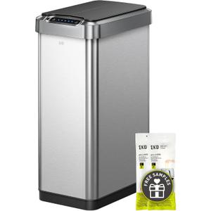 EKO Phantom-T 50 Liter / 13.2 Gallon Vertical Motion Sensor Trash Can, Brushed Stainless Steel Finish