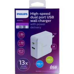 Philips USB-C USB-A Wall Charger with Power Delivery,White