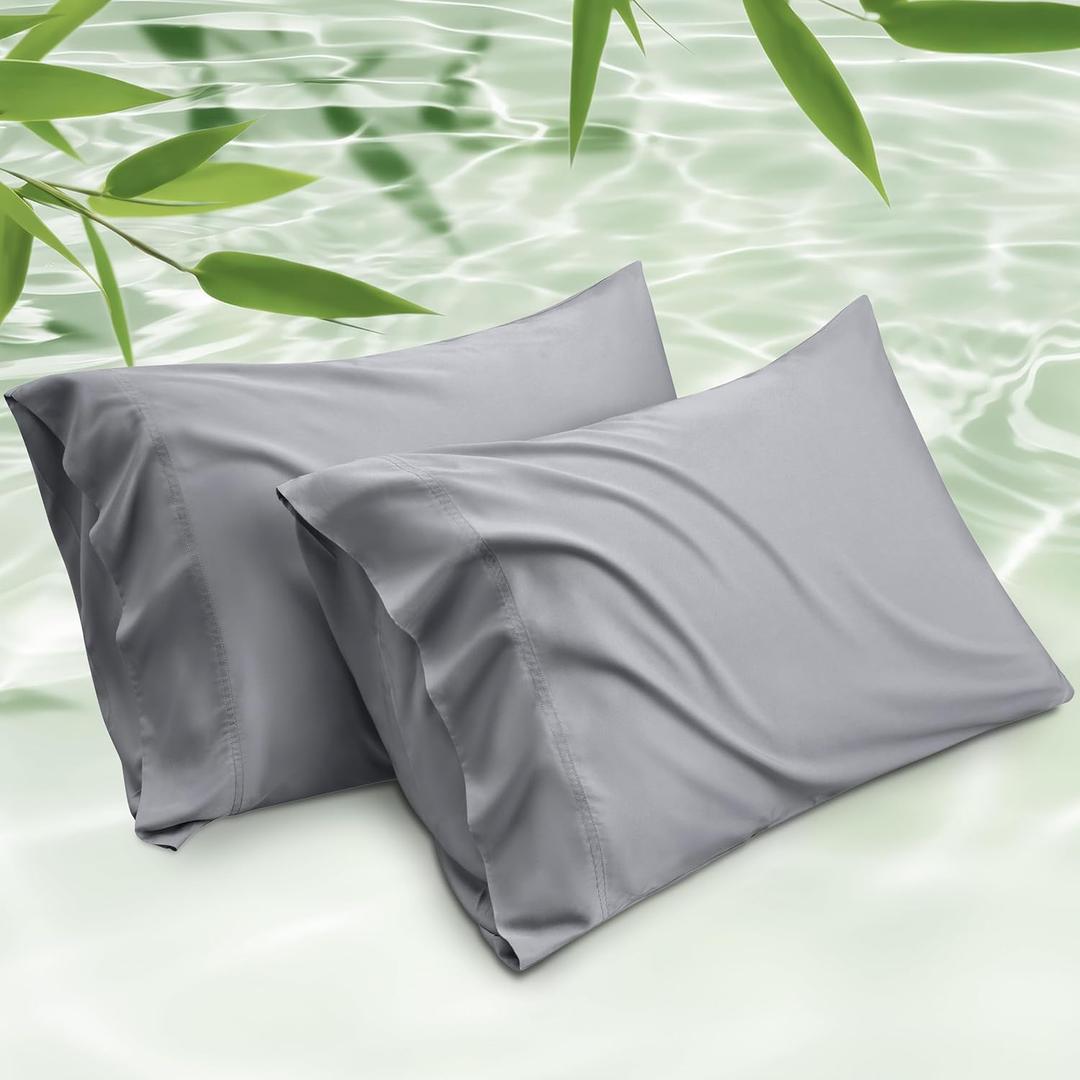 Bedsure Pillow Cases Standard Size, Cooling Pillow Cases, Rayon Derived from Bamboo Silver Grey Pillowcases Standard Set of 2, PureWoven Silky Soft Pillow Covers with Envelope Closure, 20x26 Inches