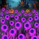 KerKoor Solar Halloween Lights Outdoor Decorations - 4 Pack 32 LED Solar Eyeball Lights for Yard, Scary Eyeballs Halloween Light for Outside, Pathway, Walkway, Landscape, Garden, Party Decor (Purple)