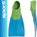 Sporti Adult-Kids Swim Fins for Pool Lap Swimming - Long Floating Fins for Swimming & Snorkeling - Swim Flippers for Training (Blue), 9T-10T