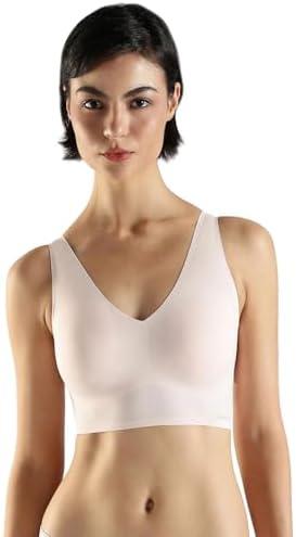 Calvin Klein Women's Invisibles Comfort Seamless Lightly Lined V Neck Bralette Bra Size M, Nymph's Thigh