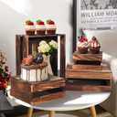 6 Pcs Buffet Risers with Mini Signs, Rustic Wood Cake Stands, Food Risers for Buffet Table, Dessert Display Stand, Wood Crates, Rustic Cake Stand for Party, Wedding, Birthday, Baby Shower, 3 Sizes