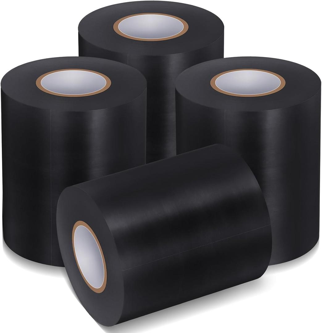 Pangda 4 Rolls 4'' x 65.6' Black Wrestling Mat Tape Heavy Duty Gym PVC Rug 7 Mil for Carpet Seaming Cover Rubber Tape for Wrestling Workout Grappling Exercise, 4 Inch Width